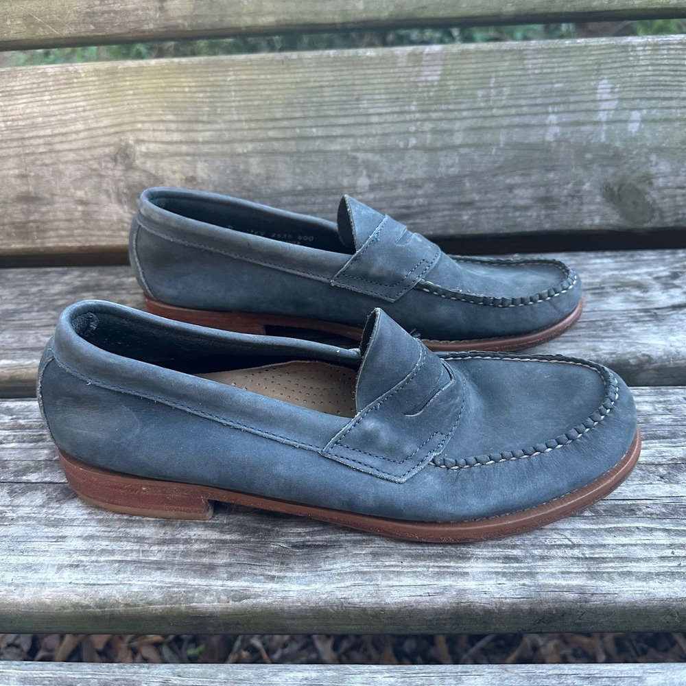 GH Bass Weejuns Slate Blue Nubuck Leather Penny Loafers Handmade Men's Sz 8D - Picture 10 of 10